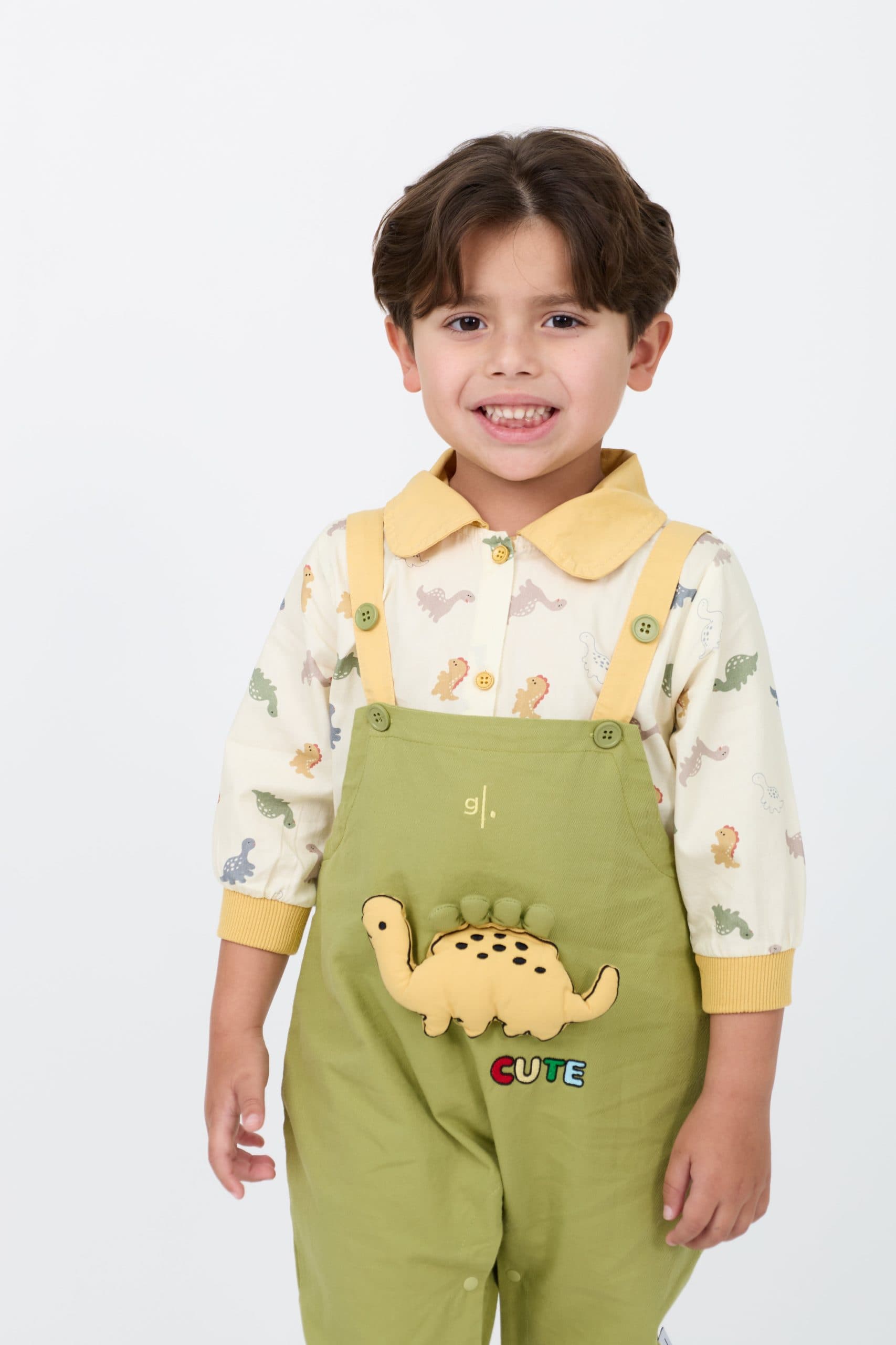 Kids’ unisex set: Dinosaur print shirt & 3D